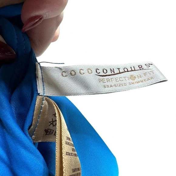 Coco contours 34C turquoise blue‎ jeweled halter neck ruched bra-size swimsuit - Picture 5 of 7